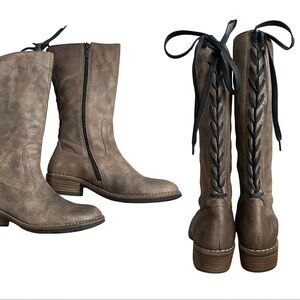 Wolky Pardo Lace-up Distressed Tall Leather Boot Sz 38 Leather